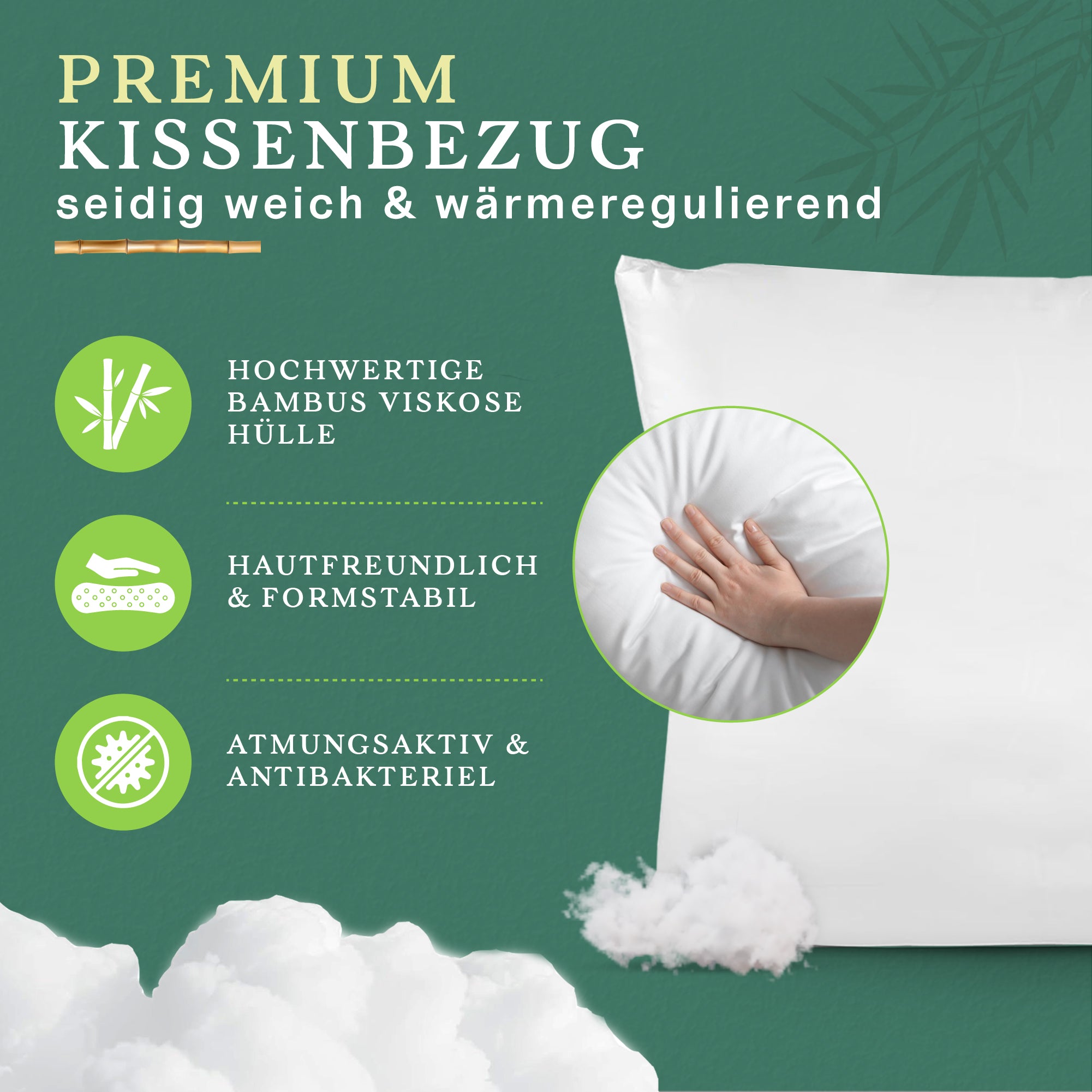 Bambus Super Soft Kopfkissen 80x80 cm I Bambus Kissen mit OEKO-TEX Bezug aus Bambus & Baumwolle I weich gefĂĽllt, waschbar, hautfreundlich & allergikergeeignet I nachhaltig & plastikfrei verpackt