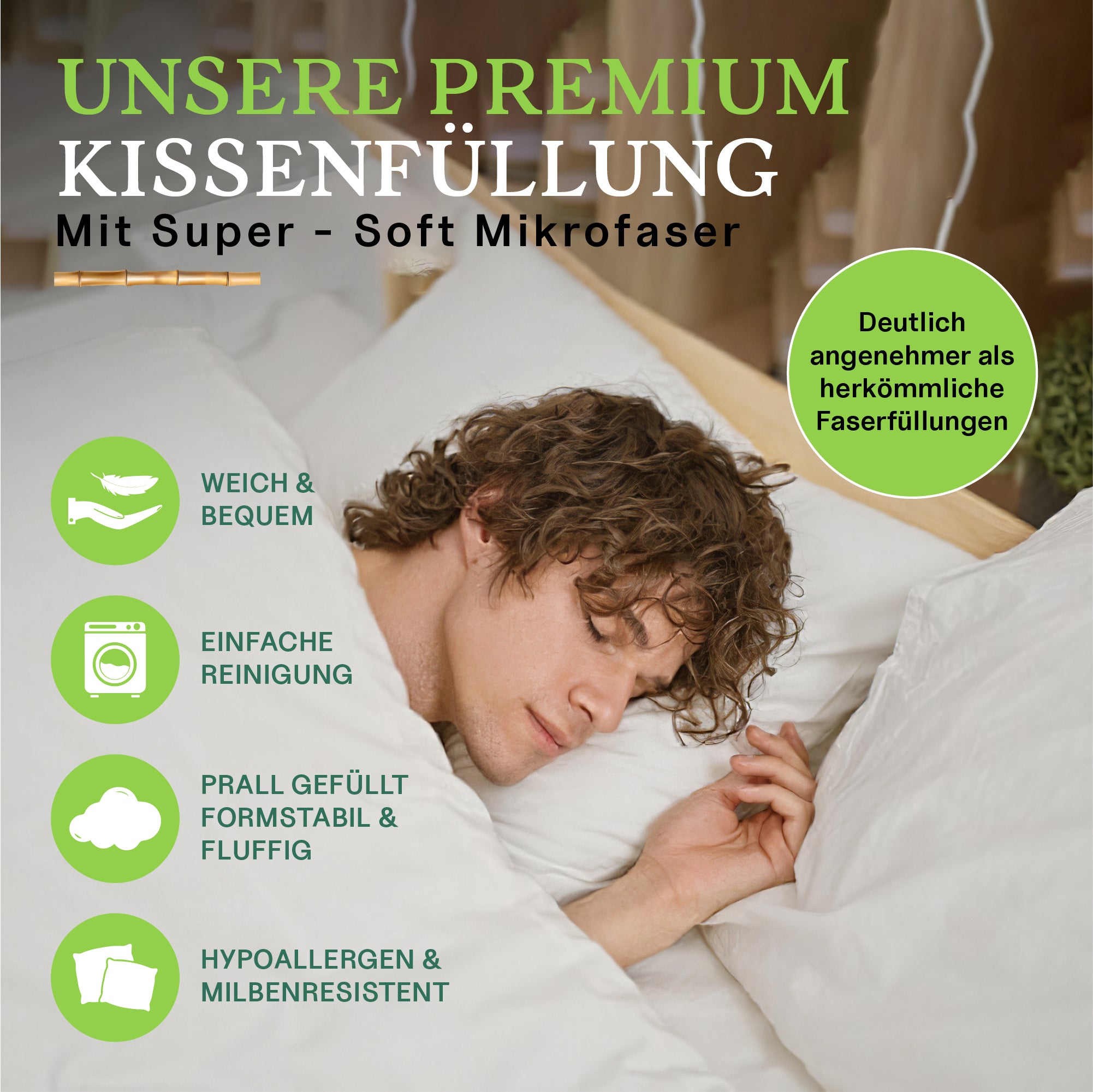 Bambus Super Soft Kopfkissen 80x80 cm I Bambus Kissen mit OEKO-TEX Bezug aus Bambus & Baumwolle I weich gefĂĽllt, waschbar, hautfreundlich & allergikergeeignet I nachhaltig & plastikfrei verpackt