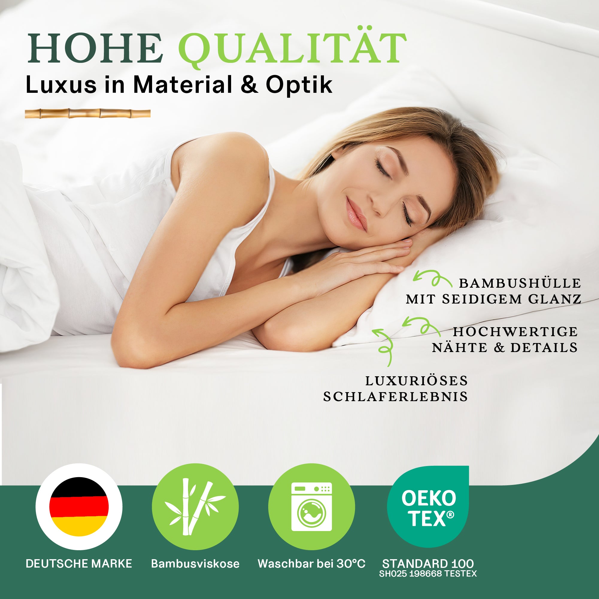 Bambus Super Soft Kopfkissen 80x80 cm I Bambus Kissen mit OEKO-TEX Bezug aus Bambus & Baumwolle I weich gefĂĽllt, waschbar, hautfreundlich & allergikergeeignet I nachhaltig & plastikfrei verpackt