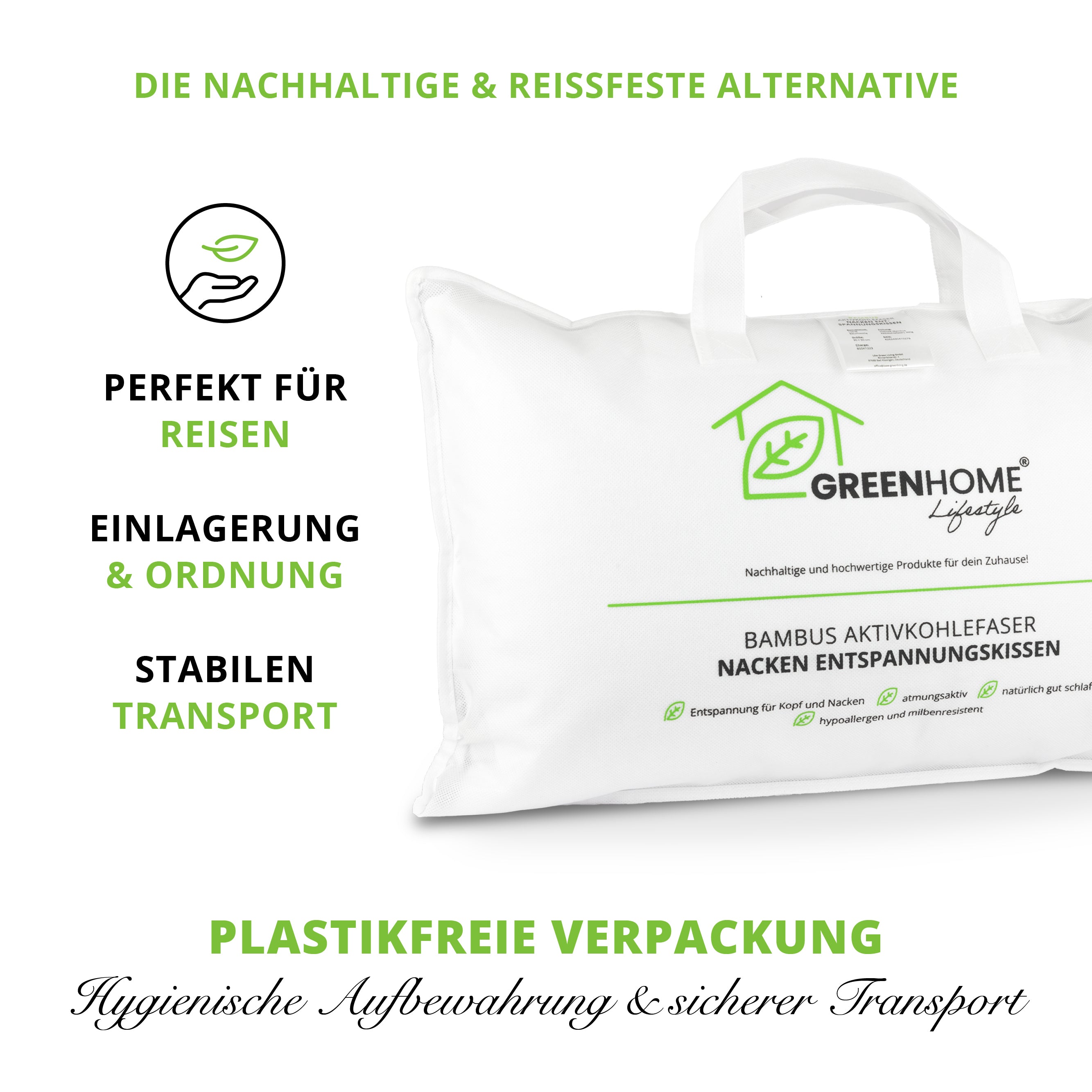 Greenhome Lifestyle Sofakissen 40x60 cm – Formstabiles Zierkissen mit Bambus-Aktivkohlefaser, OEKO-TEX Baumwollbezug & nachhaltiger Non-Woven Verpackung