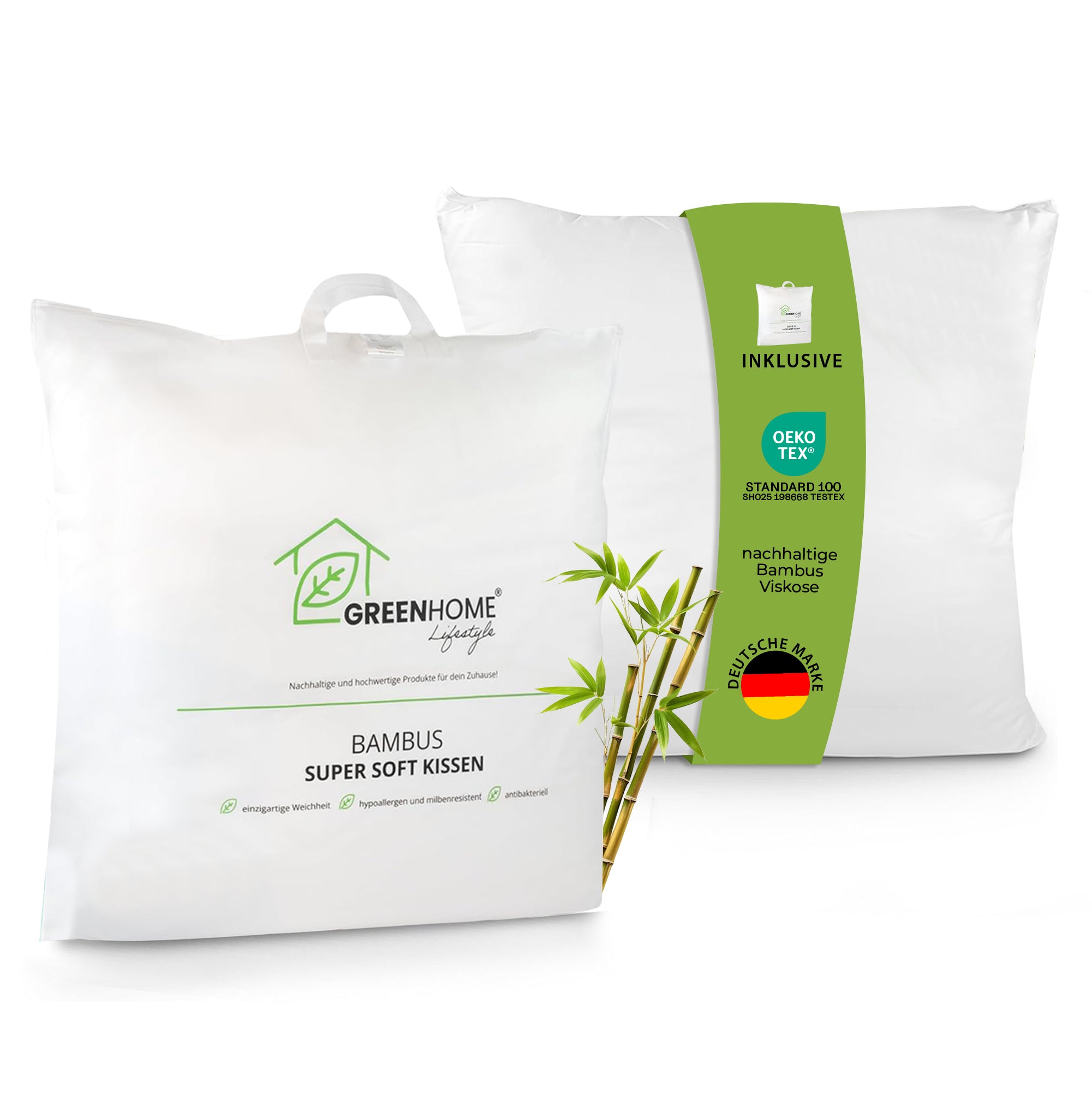 Bambus Super Soft Kopfkissen 80x80 cm I Bambus Kissen mit OEKO-TEX Bezug aus Bambus & Baumwolle I weich gefüllt, waschbar, hautfreundlich & allergikergeeignet I nachhaltig & plastikfrei verpackt