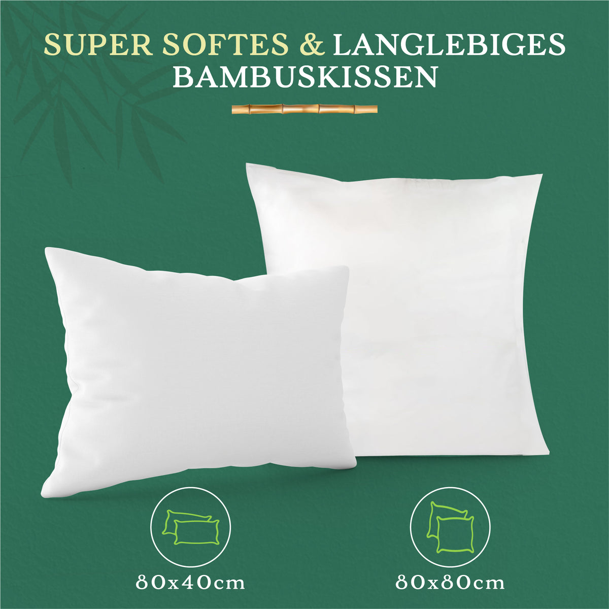 Premium Bambus Kopfkissen 80x80 cm - Super Soft Microfaser | Nachhaltiges Bamboo Kopfkissen | Antiallergisch | OekoTex 100 Zertifiziert | Hochwertiges Ergonomisches Bettkissen