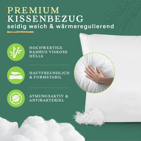 Premium Bambus Kopfkissen 80x80 cm - Super Soft Microfaser | Nachhaltiges Bamboo Kopfkissen | Antiallergisch | OekoTex 100 Zertifiziert | Hochwertiges Ergonomisches Bettkissen