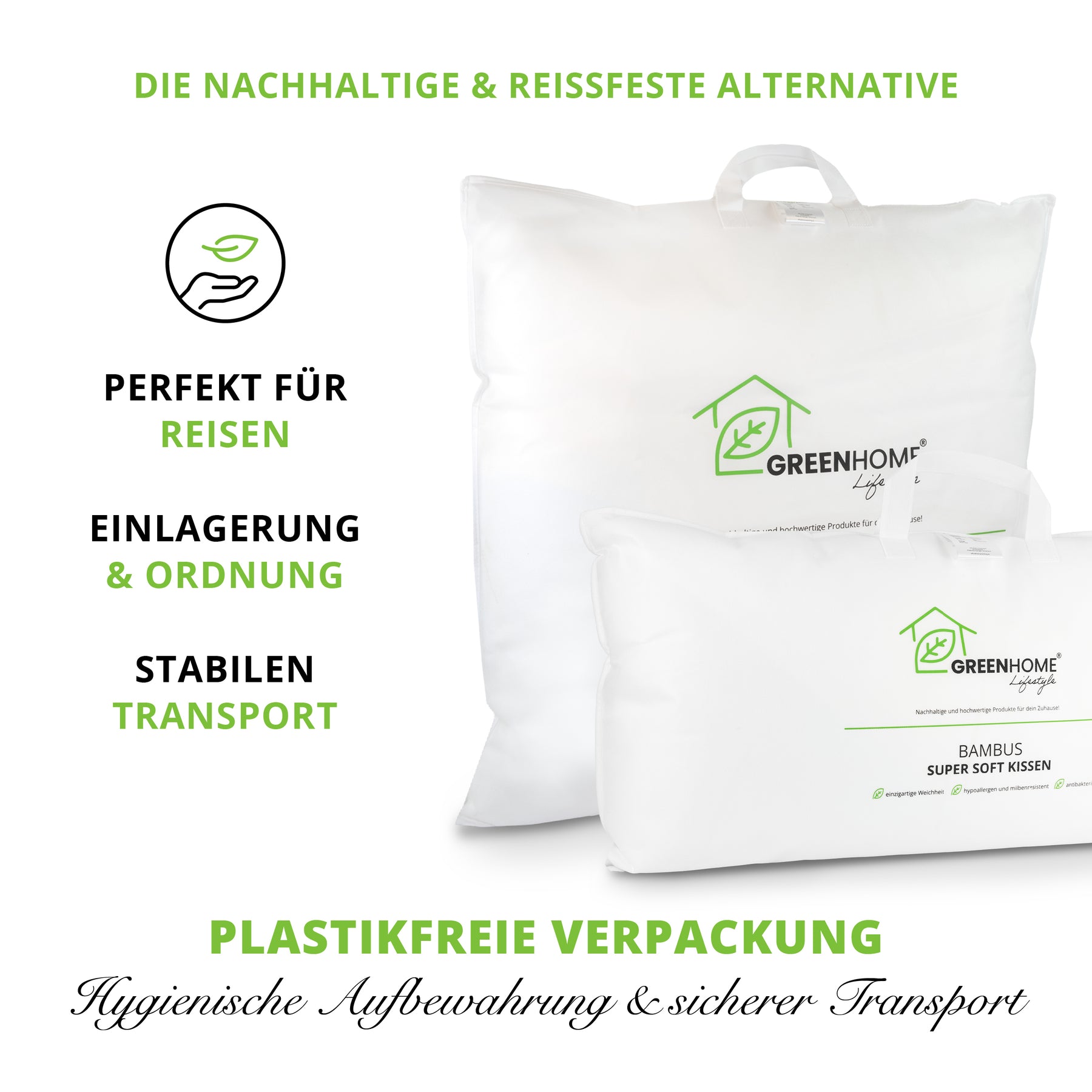 Premium Bambus Kopfkissen 40x80 cm - Super Soft Microfaser | Nachhaltiges Bamboo Kopfkissen | Antiallergisch | OekoTex 100 Zertifiziert | Hochwertiges Ergonomisches Bettkissen