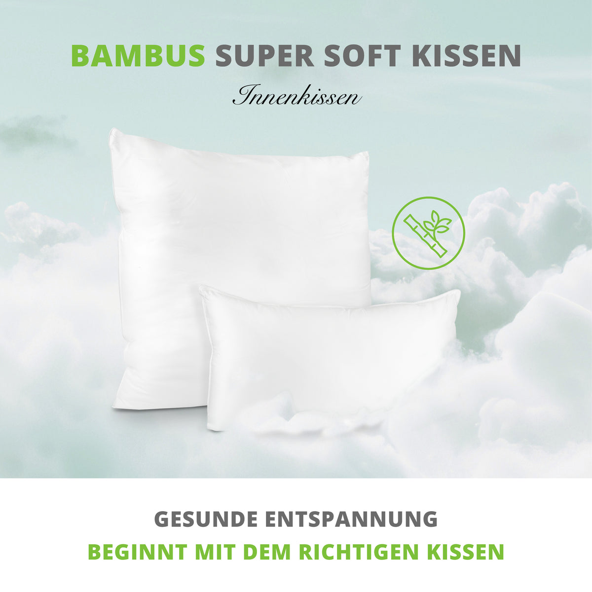 Bambus Super Soft Kissen 40x60cm mit 610g Füllung perfekt als Sofakissen, Füllkissen, Innenkissen oder als Bettkissen, Reisekissen und Kinderkissen (ab 3 Jahre)