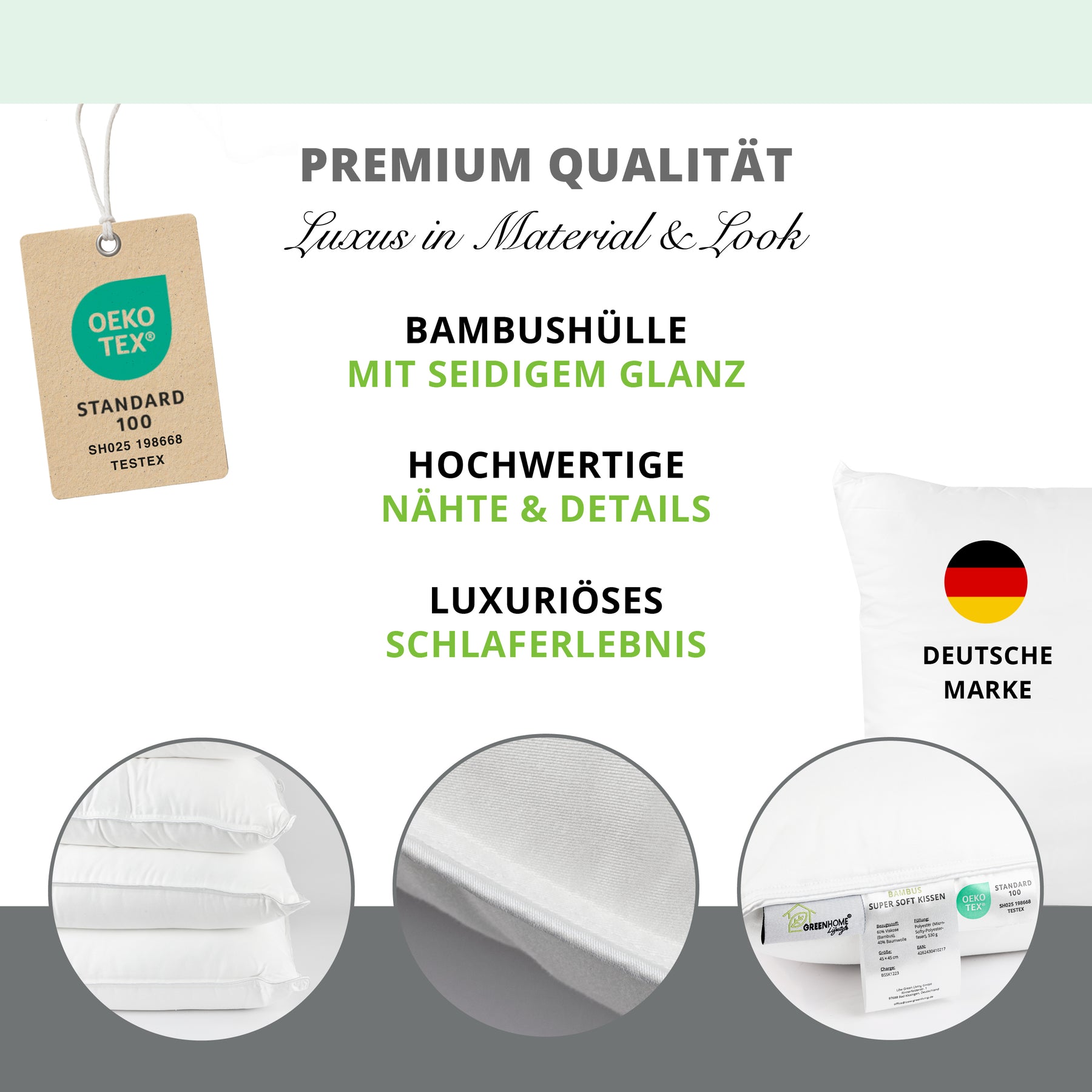 Greenhome Lifestyle® Bambus Super Soft Kissen 30x50cm mit 400g Füllung als Sofakissen, Füllkissen, Innenkissen oder auch als Bettkissen, Reisekissen