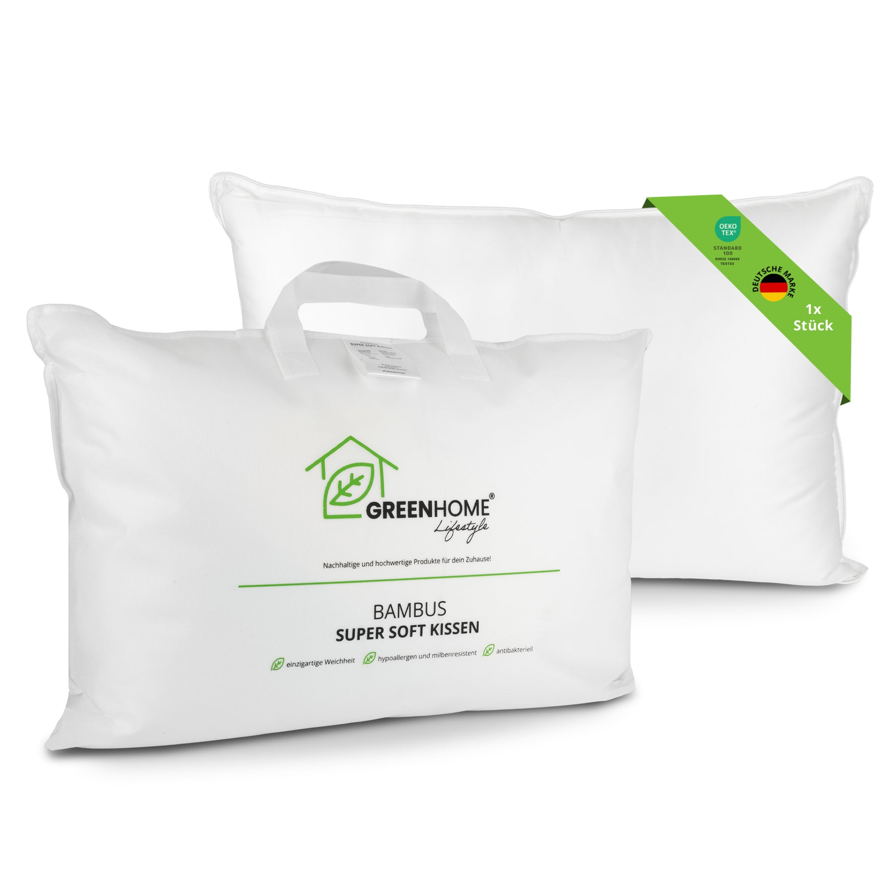 Greenhome Lifestyle® Bambus Super Soft Kissen 30x50cm mit 400g Füllung als Sofakissen, Füllkissen, Innenkissen oder auch als Bettkissen, Reisekissen