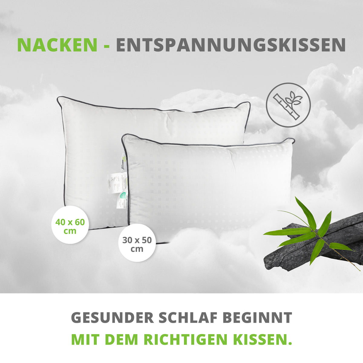 Nackenkissen, Reisekissen 30x50cm / 390g Nackenstützkissen / Baumwolle Kissen mit Bambus Aktivkohlefaser/als Kopfkissen gegen Nackenschmerzen/Neck Support Pillow/Bettkissen