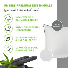 Nackenkissen, Reisekissen 30x50cm / 390g Nackenstützkissen / Baumwolle Kissen mit Bambus Aktivkohlefaser/als Kopfkissen gegen Nackenschmerzen/Neck Support Pillow/Bettkissen