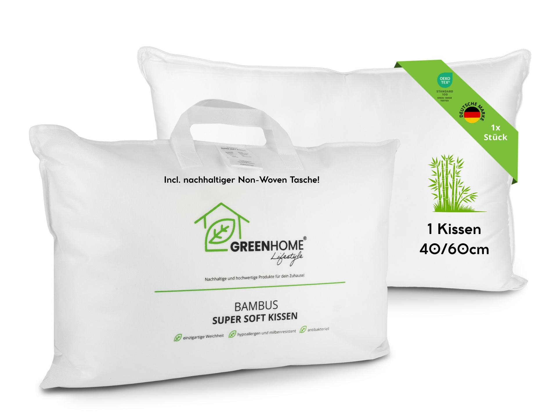 Bambus Kopfkissen 40x60cm – Allrounder: Kinder, Sofa & Reise