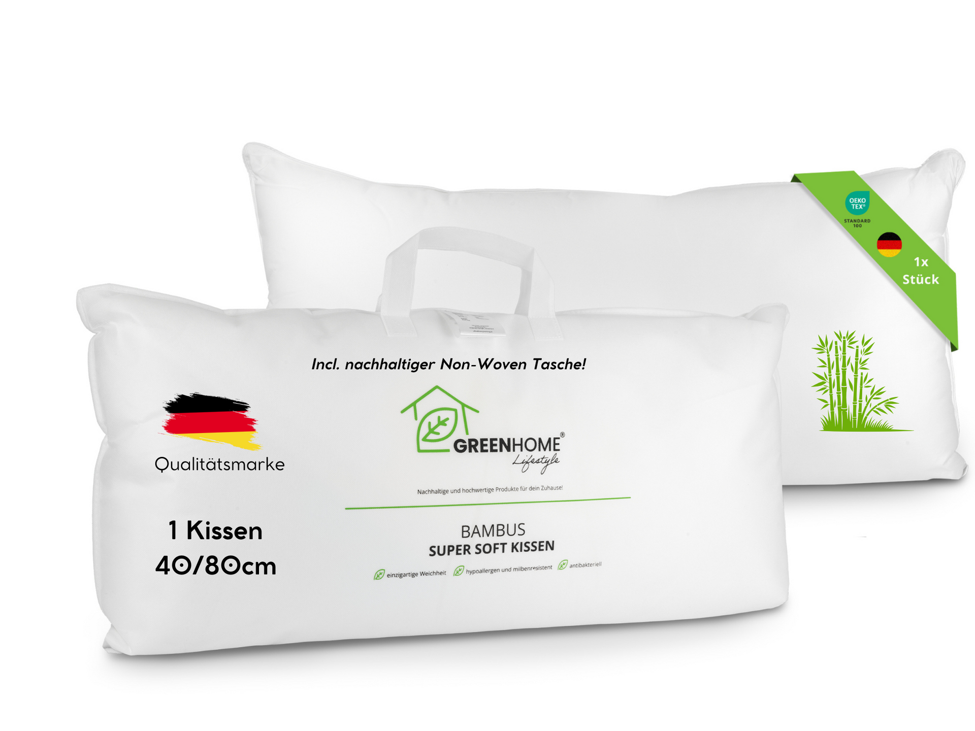 Bambus Super Soft Kopfkissen 40x80 cm I Bambus Kissen mit OEKO-TEX Bez
