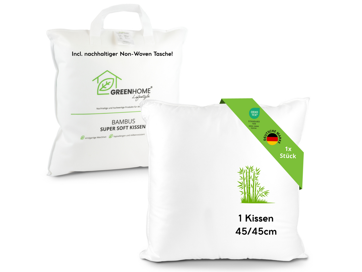 Bambus Super Soft Kissen 45x45cm mit 530g Füllung als Sofakissen, Füllkissen, Innenkissen oder auch als Bettkissen, Reisekissen